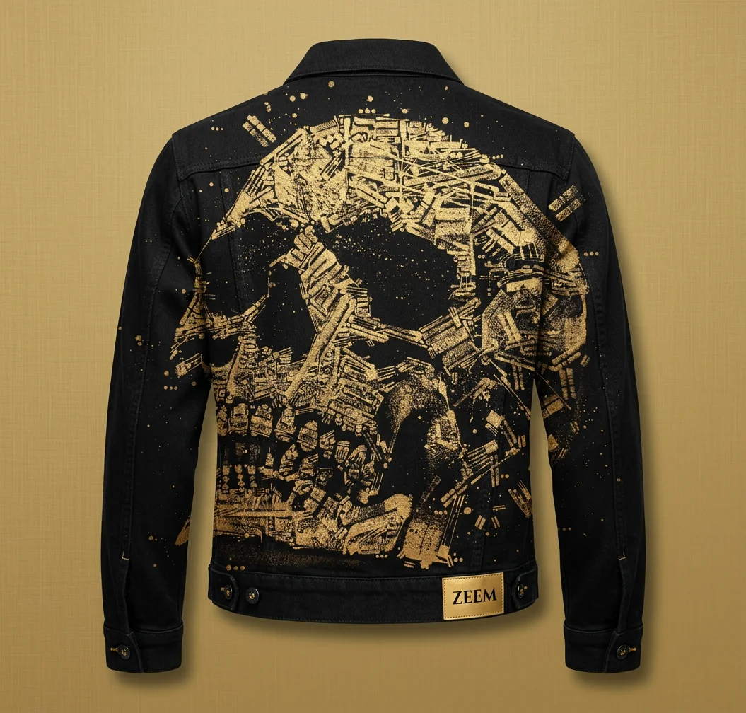 Memento Mori Denim Jacket, Rich Black - View 2