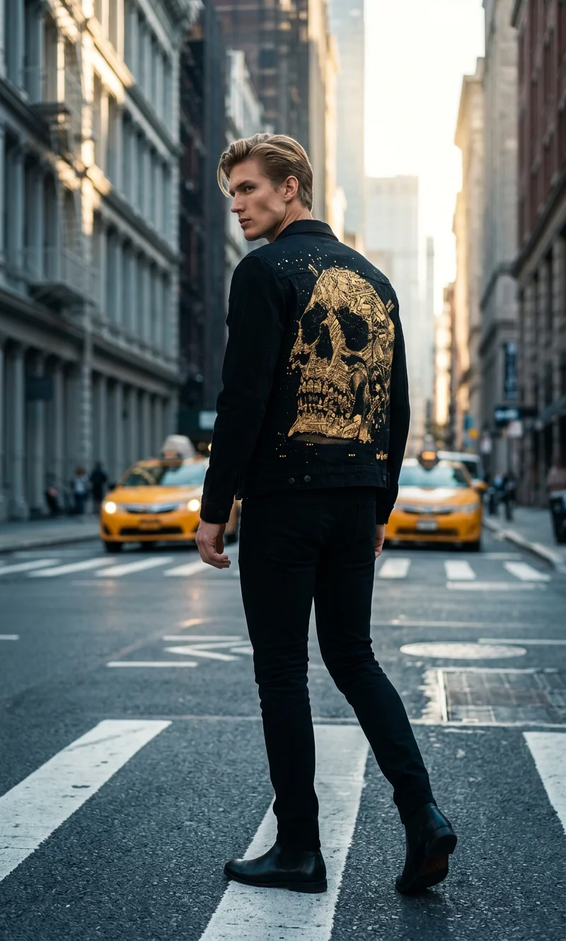 Memento Mori Denim Jacket, Rich Black