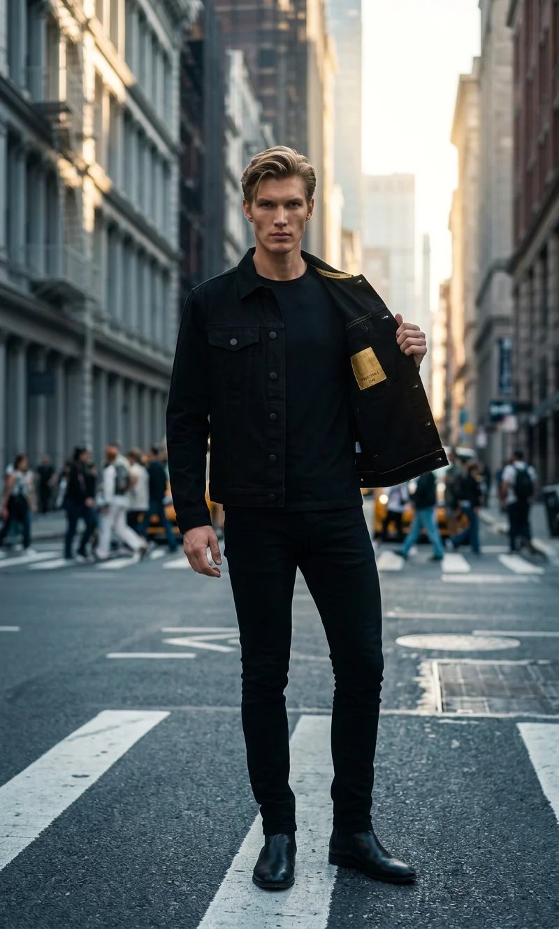 Memento Mori Denim Jacket, Rich Black - View 4